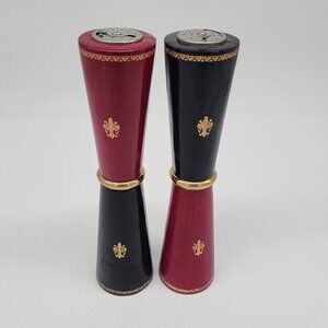 MCM Italian Leather Wrapped Salt and Pepper Mills Set of 2 Red Back Gold Accent